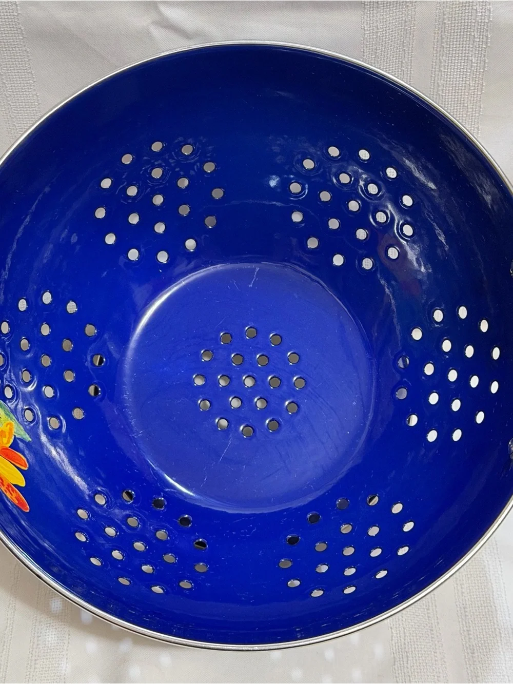The Pioneer Woman Strainer 5 Quart Cobalt Blue Flowers Stainless Steel